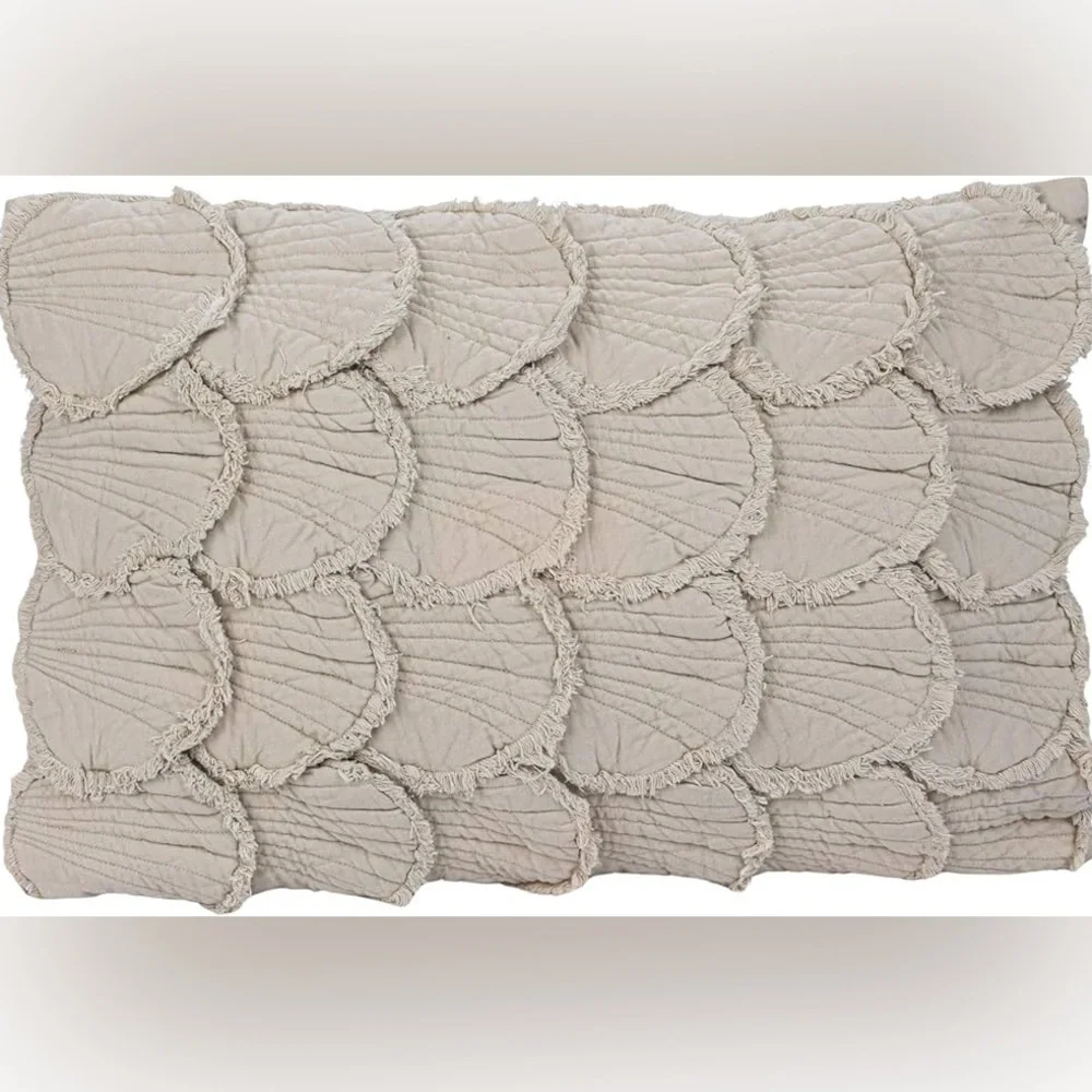 Creative Co-Op Cotton Lumbar Pillow With Appliqued Quilted Seashells, Sage